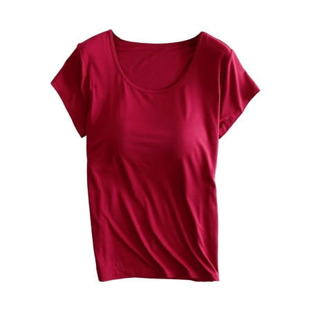 Moonker Short Sleeve Summer Tops Under $10 Yoga Gym Tops Workout Tank Tops Strap Padded Undershirts Cotton Camisole Vest Top Seamless Sleeping Vest Bra Top