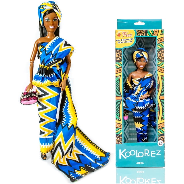Muñeca KOOLOREZ Aisha de vinilo negro con articulaciones móviles de 12,5"