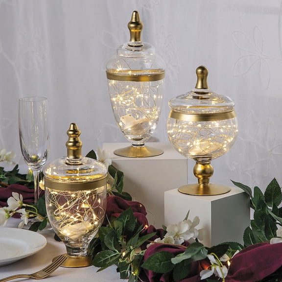Fun Express Gold Trim Apothecary Jars with LED Lights - 15 Pieces