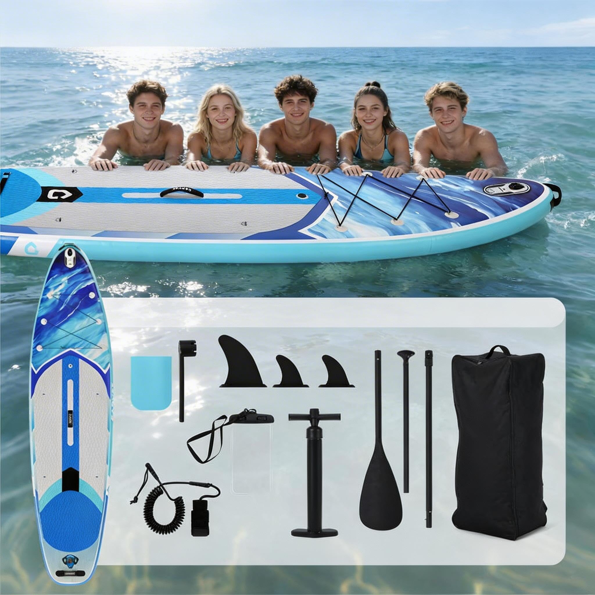 QinaQin Inflatable Paddle Board, 335 cm All Around SUP with Backpack, Paddle and Pump for Adults and Teens