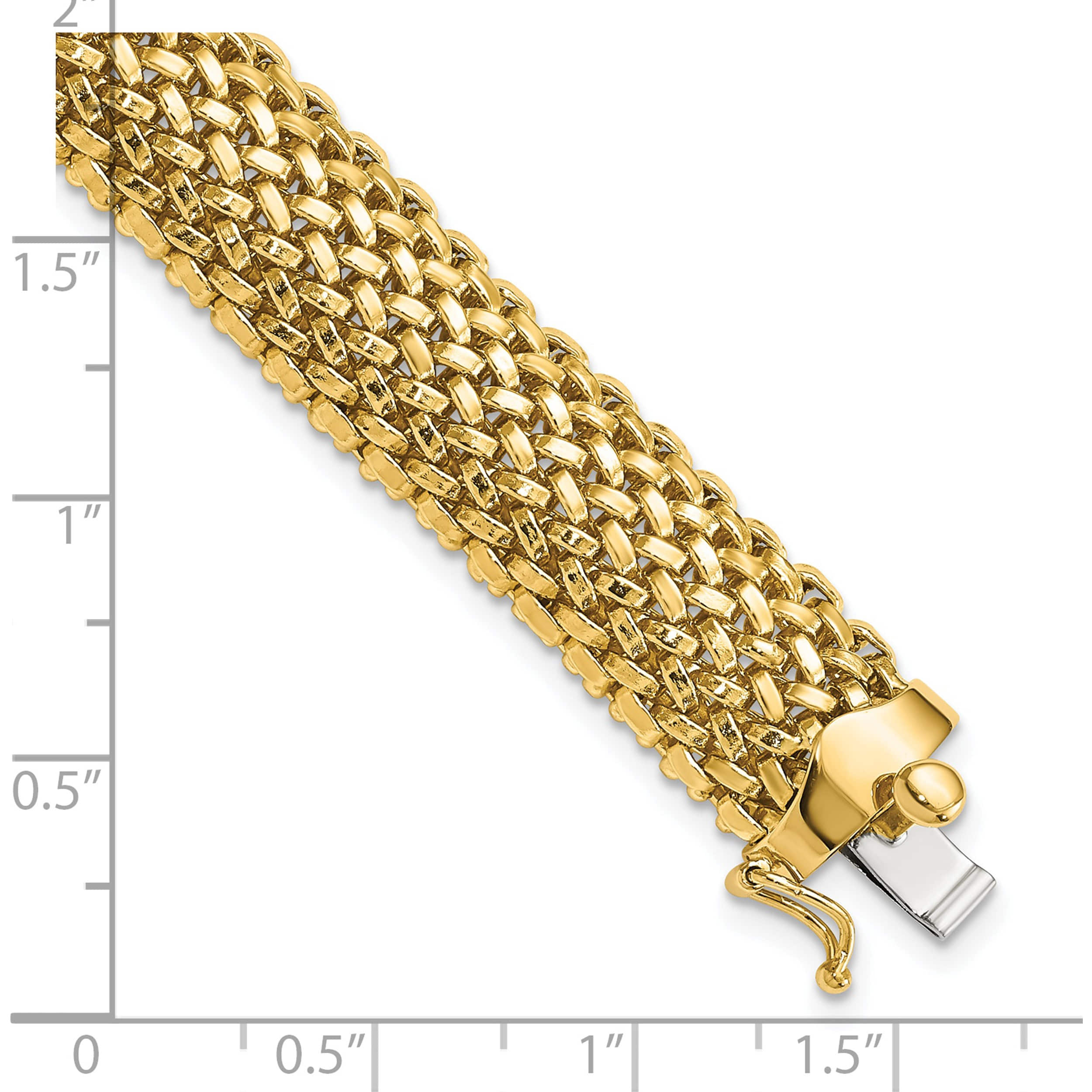 14K Yellow Gold 7.25In 12.5mm Polished Mesh Bracelet (7.25 X 12.5