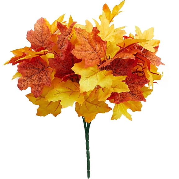 Artificial Maple Leaves 7 Branches Autumn Faux Leaf Decoration Stem Fall Leaves for Thanksgiving Home Indoor Outdoor Kitchen Festival Autumns Table Centerpieces Decoration