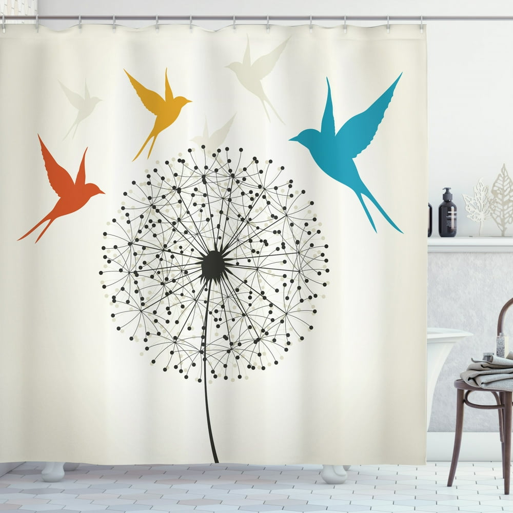 Birds Shower Curtain, Three Swallow Birds Flying Around a Giant