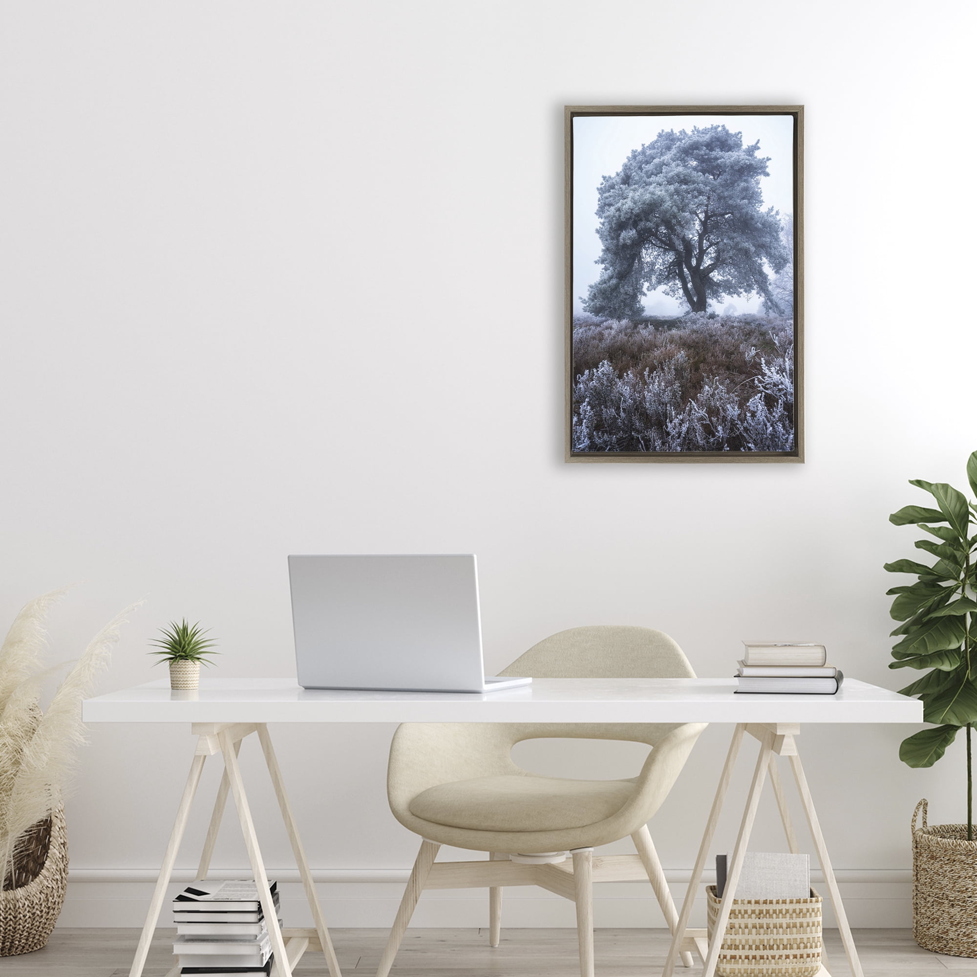 Stupell Industries Frosted Tree in Winter Mist Brown Framed Floater Canvas Wall Art, design by Martin Podt