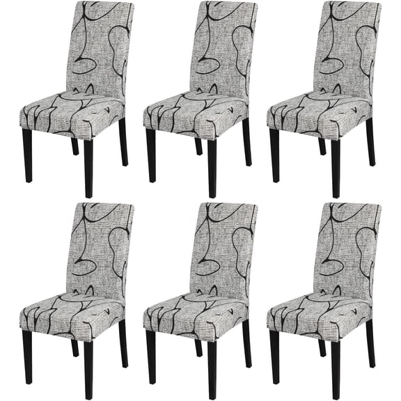 Pattern Chair Covers for Dining Room Set of 6, High Stretch Removable Washable Parsons Chair Slipcover for Home Party Hotel Wedding Ceremony (6PCS, Lotus Gray)