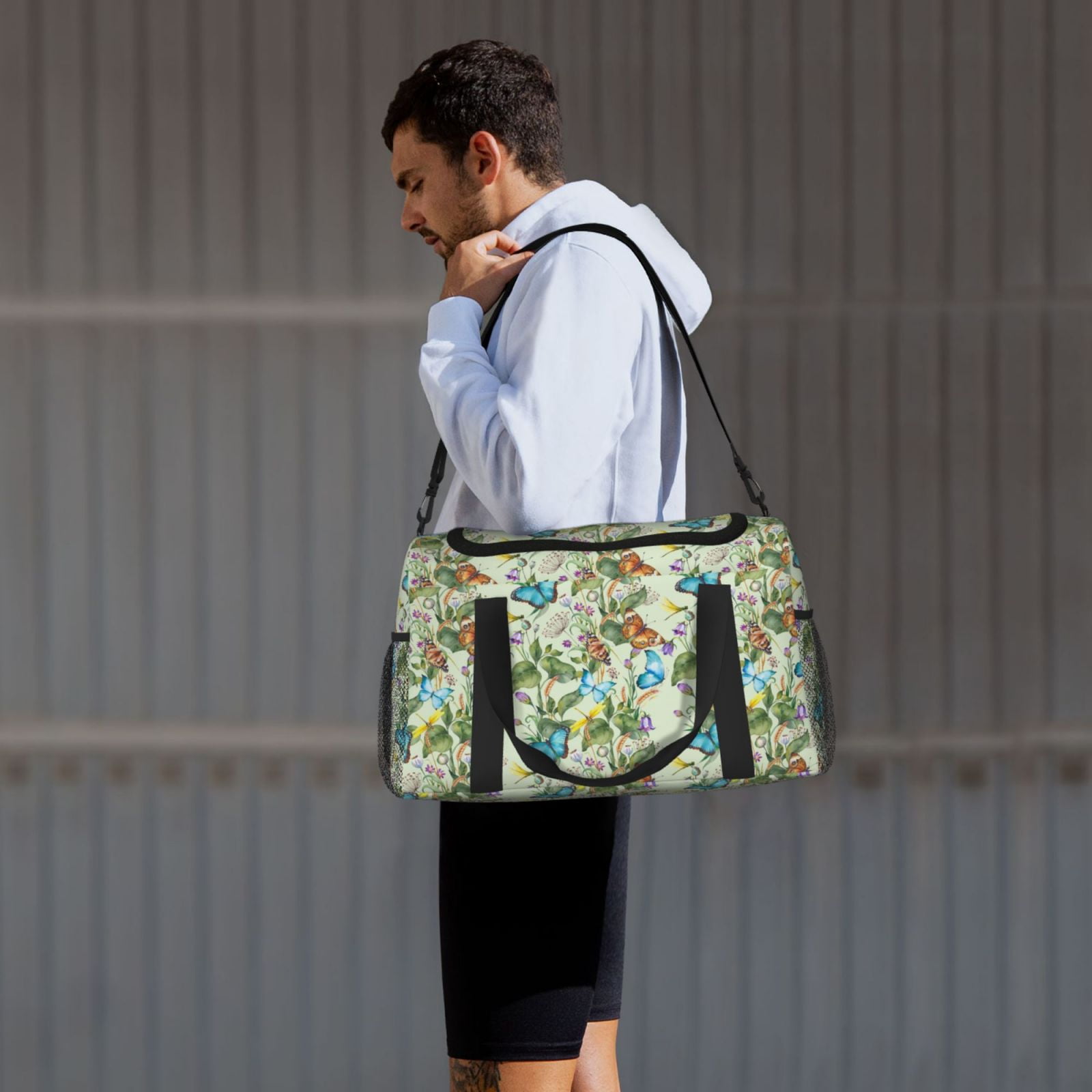 Fuzoiu Meadow Plants And Butterflies Print Travel Duffle Bag,Carry On Tote Bags,Duffel Bag,Sport Gym Bag, Hospital Bag for Labor and Delivery, Overnight Bag,Luggage Bag