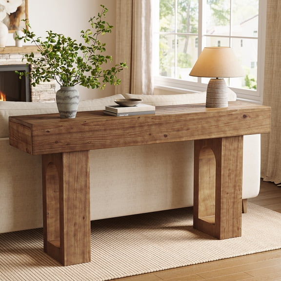 Finmind Solid Wood Console Table, 63-inch Long Farmhouse Entryway Table, Sofa Console Behind Couch, for Foyer, Hallway, Living Room