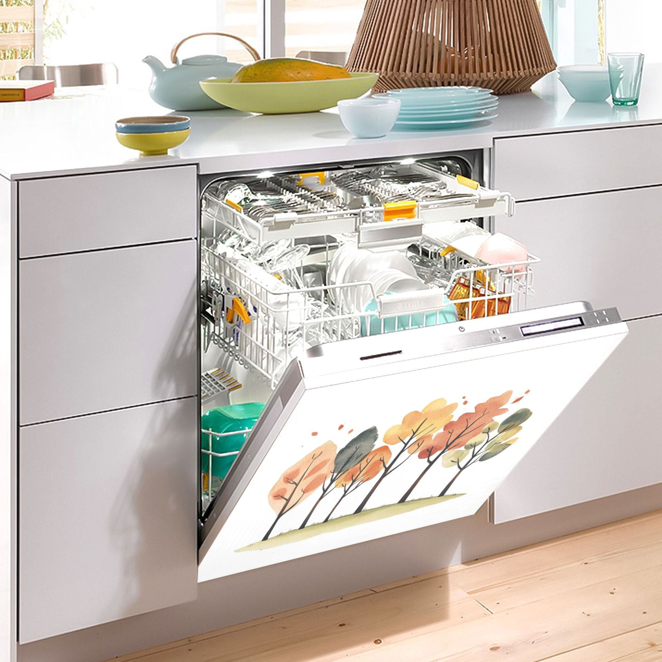Dishwasher Magnetic Sticker 23x26 Inch Refrigerator Magnetic Sticker Washing Machine Magnetic Sticker Kitchen Panel Magnetic Sticker Home Decor Beautiful Cartoon Orange Tree