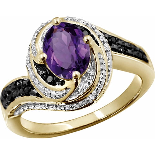 JewelersClub 1.35 Carat Amethyst Gemstone and 1 10 Carat Black and White Diamond Ring by Jewelers Club