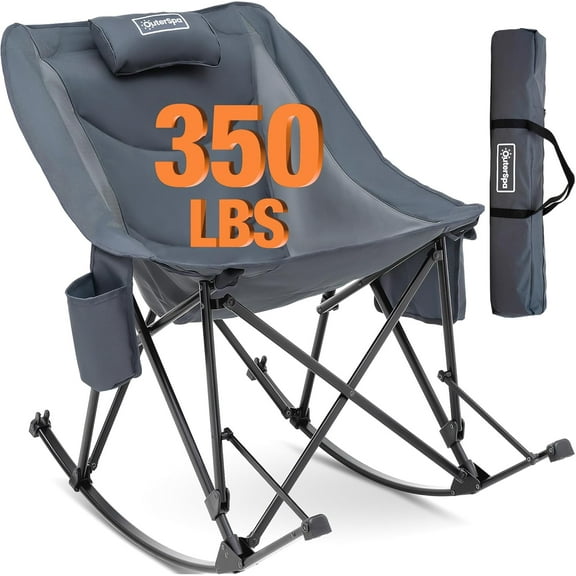 Camping Chairs, Rocking Camping Chairs Foldable Camping Chairs for Adults Outdoor Rocker Camping Chairs with High Back Portable Rocking Chair for Outdoor Camping Chairs, Support 350lbs, Grey
