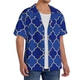 thumbnail image 4 of Honeii 's Blue Gold Grid Lantern Shapes for men's short-sleeved button-up collared shirt featuring a pocket, perfect for beach vacations, and travel adventures., 4 of 5