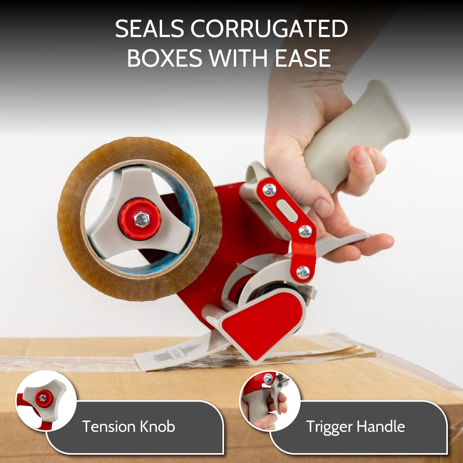 MMBM Carton Sealing Tape Dispenser with Trigger Handle Fits 2" Wide Rolls, Red/Grey 2 Pcs Heavy-Duty for Industrial,Office Packaging & Shipping