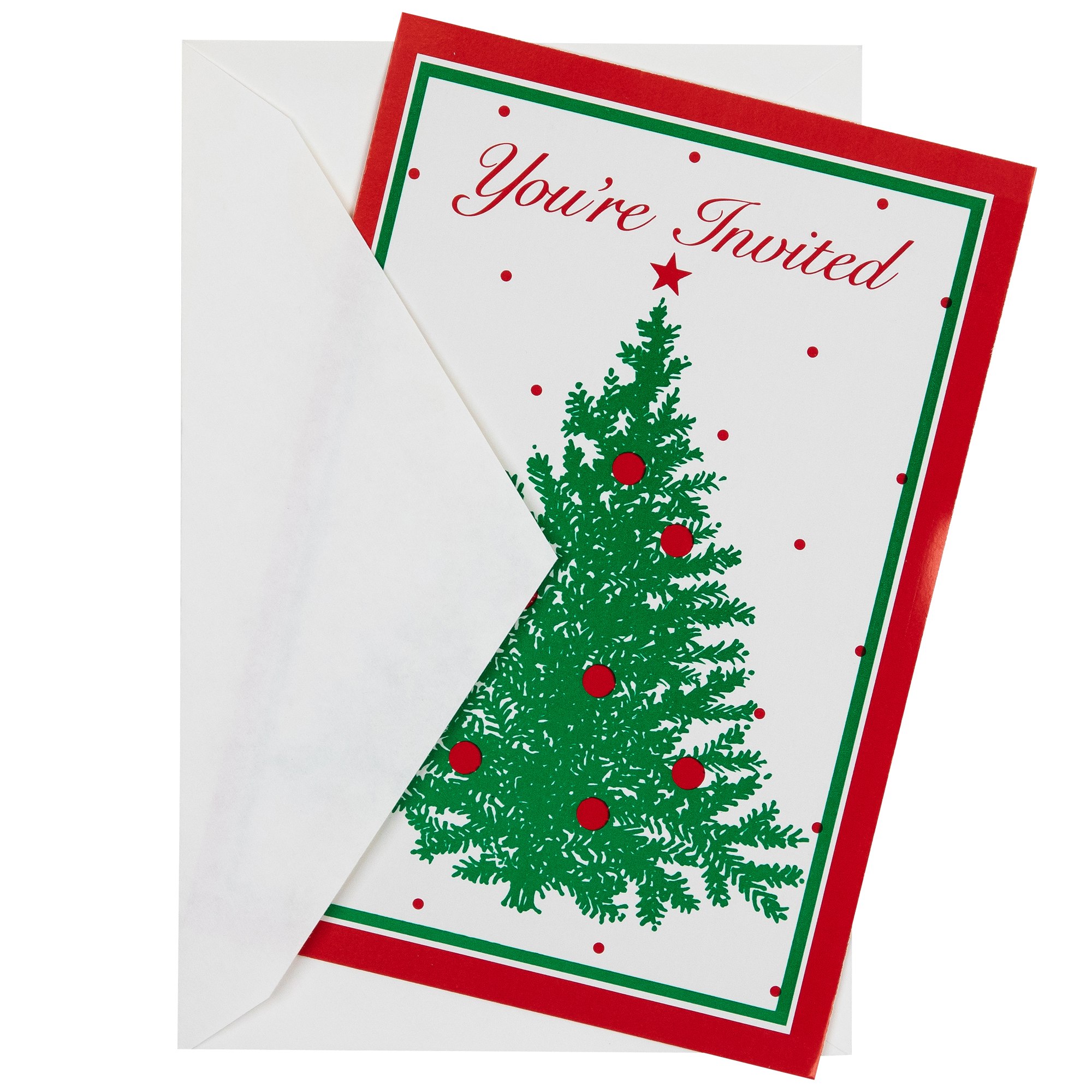 You're Invited Christmas Tree Invitations with Envelopes - Set of 40