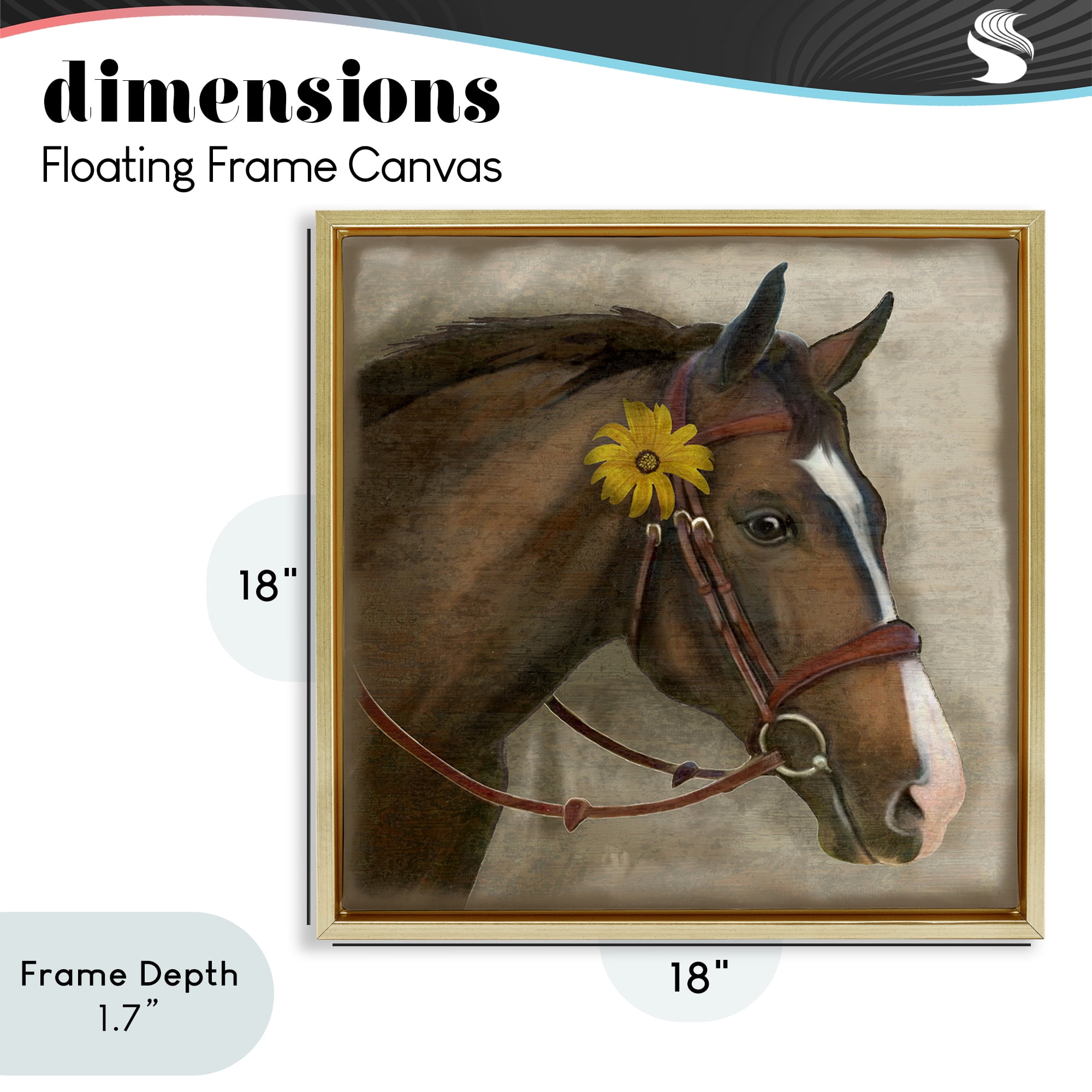 Stupell Industries Barnyard Horse with Daisy Gold Framed Floater Canvas Wall Art, design by Suzanne Nicoll