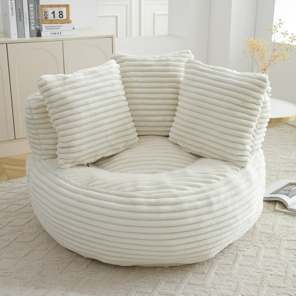 Oversized Bean Bag Couch, Corduroy Lazy Sofa with Foam Filler, Soft Floor Sofa with Convenient Handle for  Gaming Reading Living Room Bedroom Office, Beige