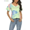 thumbnail image 5 of BadPiggies Womens Gradient Tie Dye Short Sleeve T-Shirt V Neck Summer Casual Loose Printed Tee Tops Tunic (S, Light Green), 5 of 10