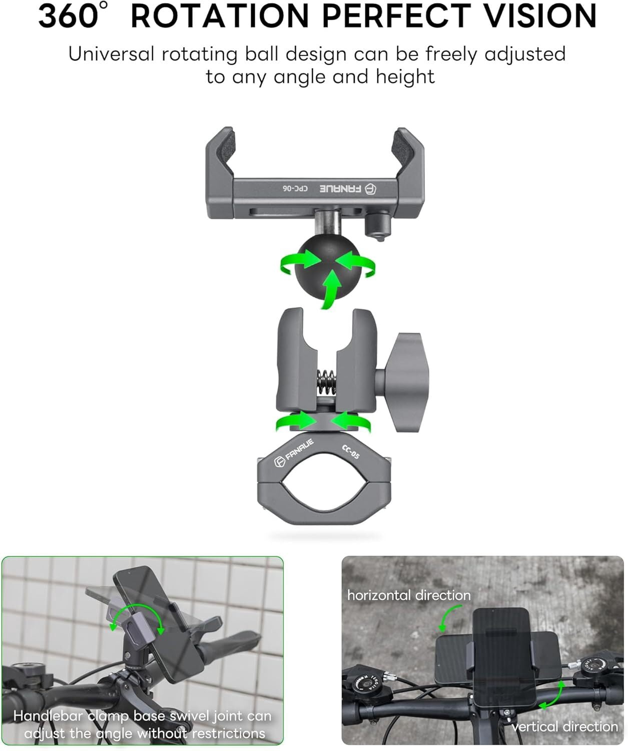 FANAUE Motorcycle Phone Holder with 1" Ball Head Aluminum Adjustable Bicycle Handlebar Phone Mount Compatible with RAM Socket Arm & Bike Phone Mount for 6-8.5" Smartphone