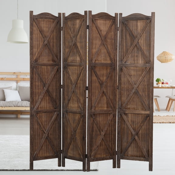 Proman Products Rancho Barn 4 Panel Room Divider FS17192, Folding Screen, Privacy Screen, Room Partition, Paulownia Wood, (Max Extend) 61" W x 0.75" D x 67" H, Rustic Brown