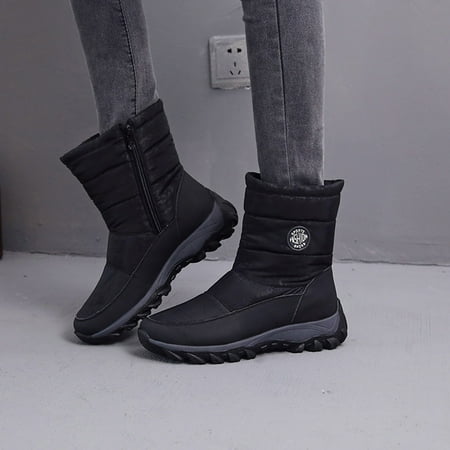 

Ladies Winter Flat-Bottomed Water-Repellent And Velvet Warm Mid-Tube Snow Boots