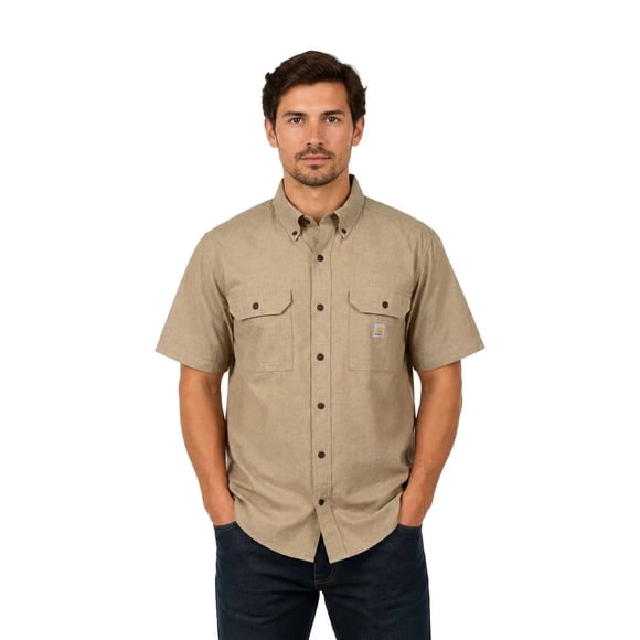 Carhartt Men's Dark Tan Chambray Shirt Loose Fit Medium Weight S/S (353)