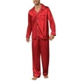 thumbnail image 6 of Vulcanodon Mens Silk Pajamas Set, Long Sleeve Satin Pajamas for Men Sleepwear Button Down Pjs Set Two-piece?Red, XX-Large?, 6 of 6