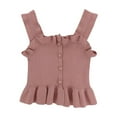 thumbnail image 2 of Girls Sleeveless Vest Ruffle Hem Button Front Crop Tank Top Ribbed Knit Belly Shirt, 2 of 4