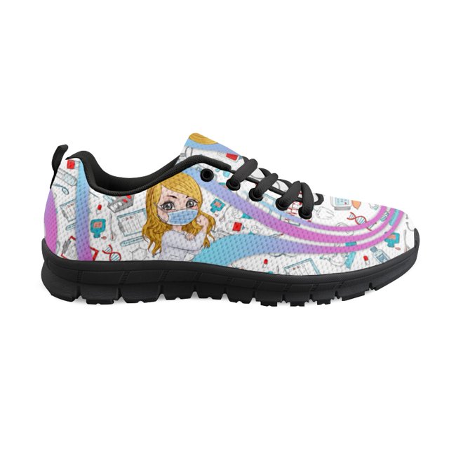 Doginthehole - Zapatos de malla de verano para mujer, diseño de enfermera, zapatillas para caminar, gimnasio, transpirables, informales, planos