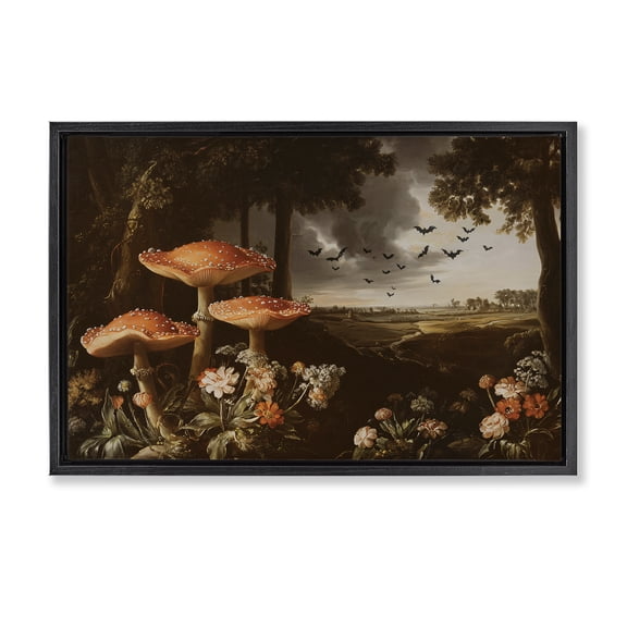 Stupell Industries Bats in Autumn Forest Black Framed Floater Canvas Wall Art, design by Jacky Ngan