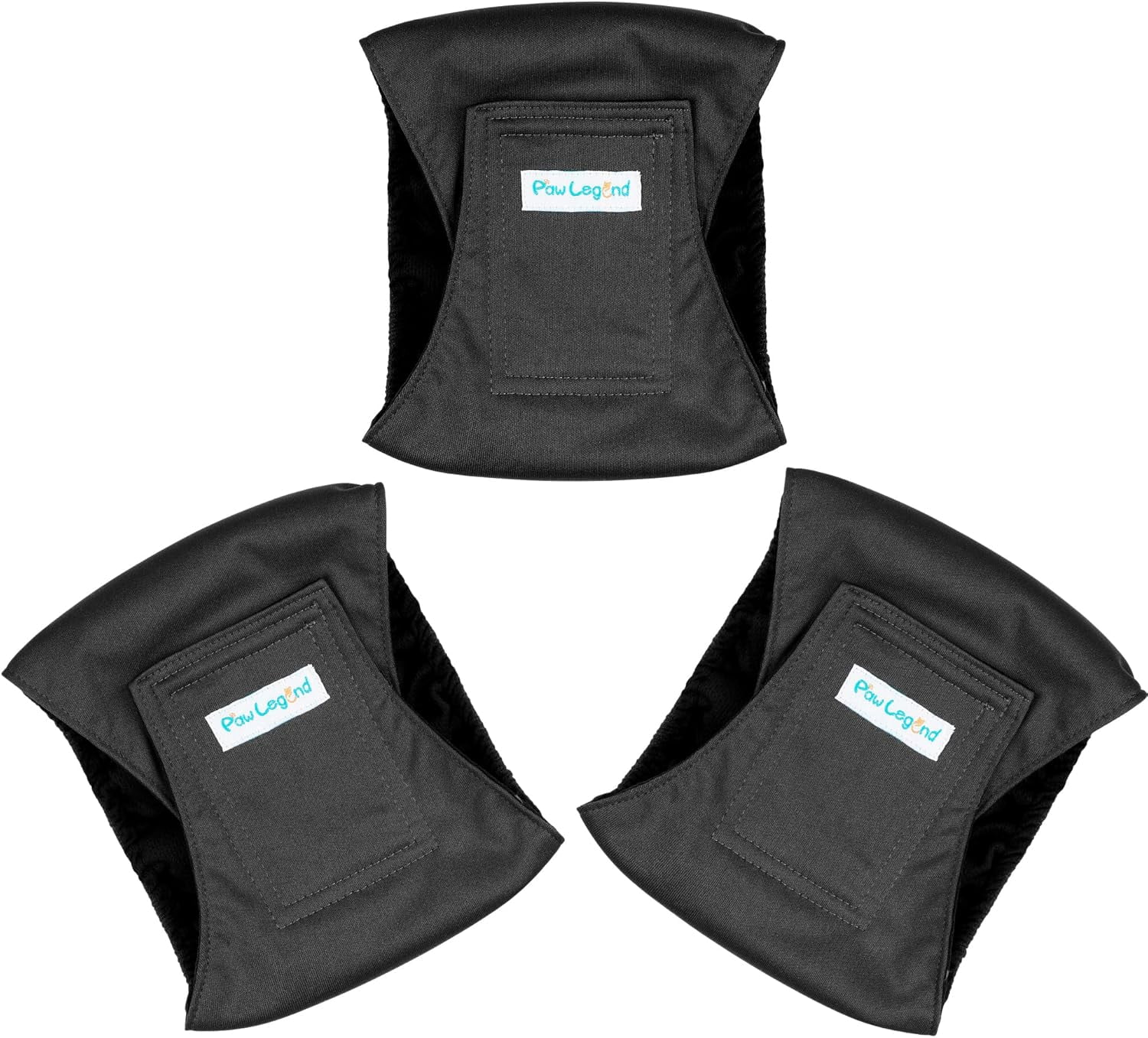 Paw Legend Washable Dog Belly Wrap Diapers for Male Dog (3 Pack)Black,M