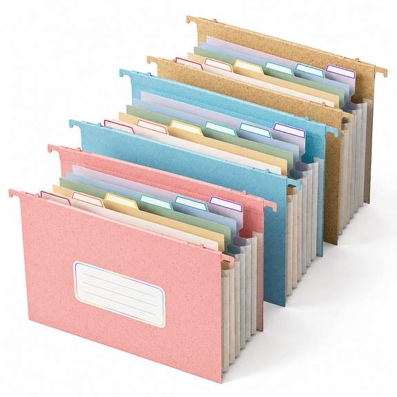 Wheat Straw Hanging File Folders, Letter Size, 3 Color Set, 1.2" Accordion Pockets