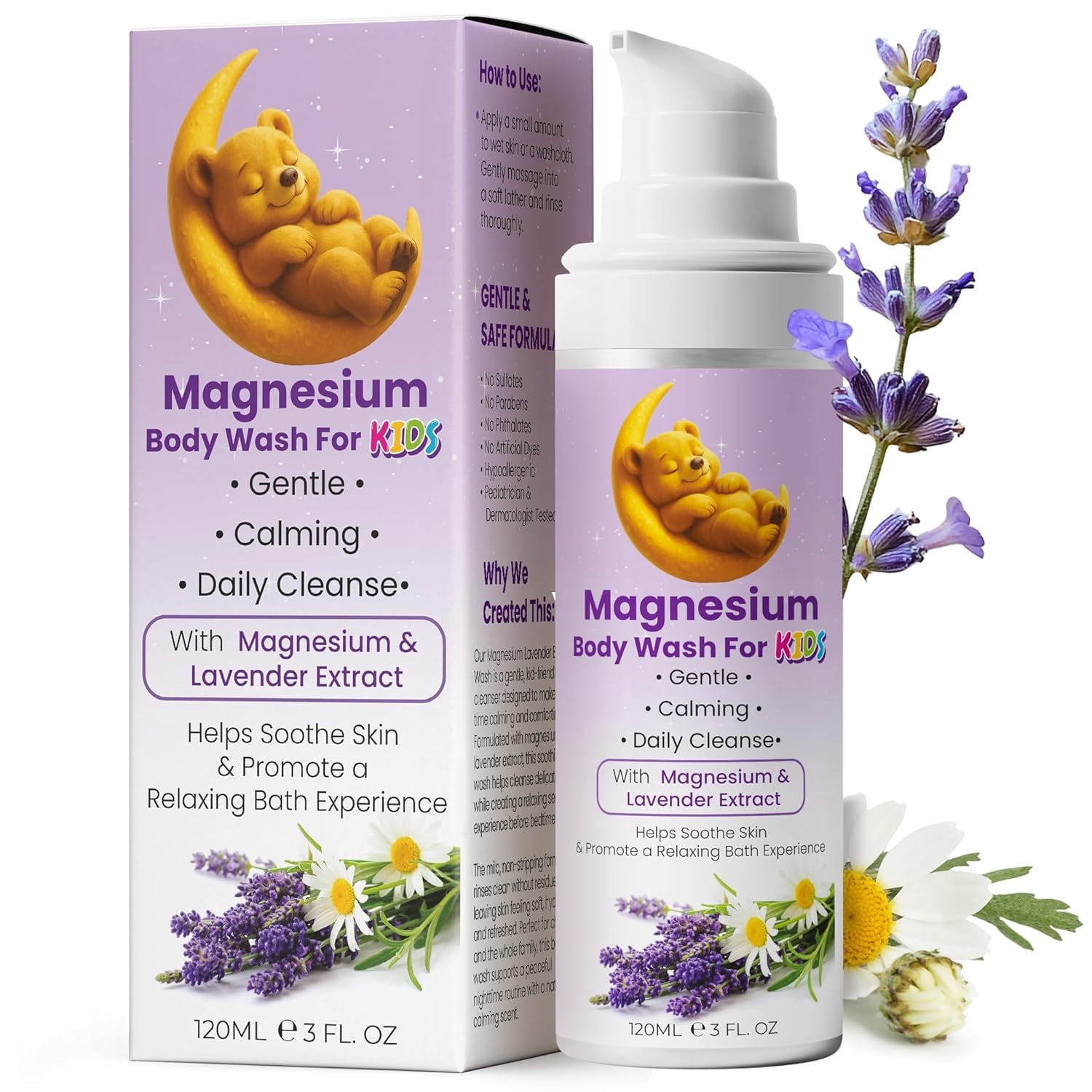 Magnesium Body Wash for Kids | Magnesium Body Wash for Sleep, Muscle Relief & Leg Cramps | Calming Cleanser with Lavender, Chamomile & Vitamins D & K | Hydrates and Soothing Relief