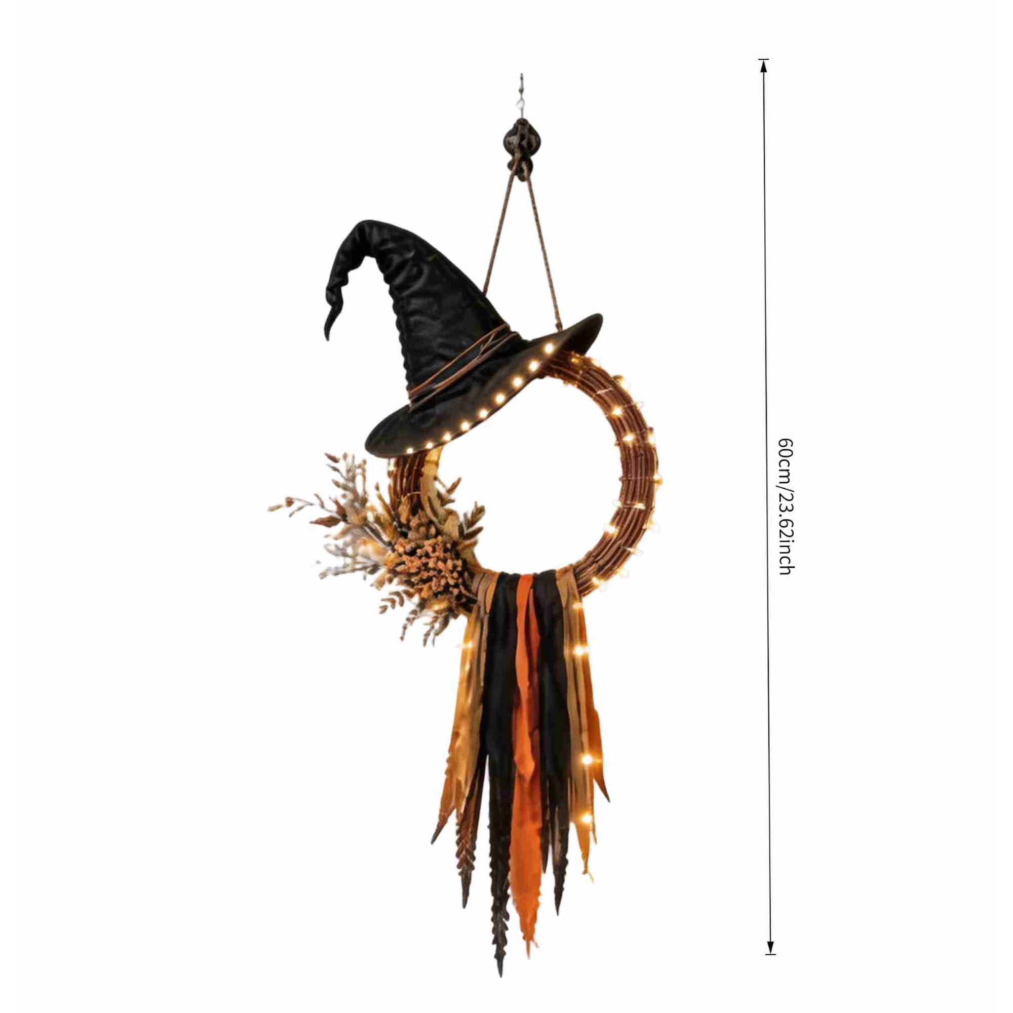 Vintage Witch Hat Woven Wreath Halloween Door Decor Hanging Ornament for Front Door Wall Window Indoor Outdoor Home Party Decoration Gift for Women Men Users Plastic Construction Style B