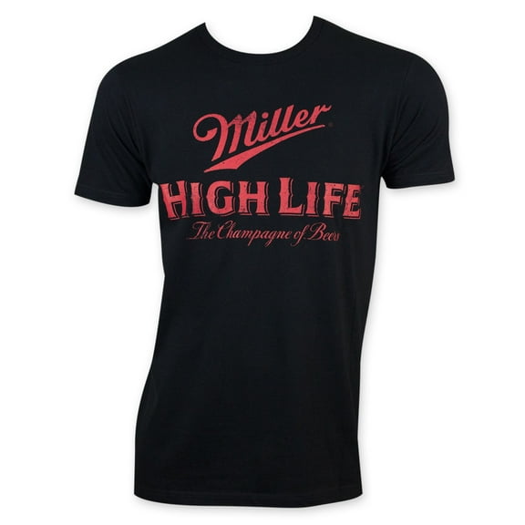 miller high life men's black classic logo t-shirt