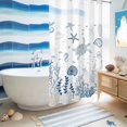 thumbnail image 5 of No Hook Shower Curtain, Blue Coastal Shower Curtains for Bathroom with See Through Top Window, Summer Beach Turtle Coral Starfish Jellyfish Waterproof & Washable Bath Curtain Small Stall 36"x78", 5 of 9