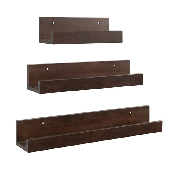Kate and Laurel Levie Wooden Picture Ledge Wall Shelf Set, Walnut Brown 3 Piece - Multi