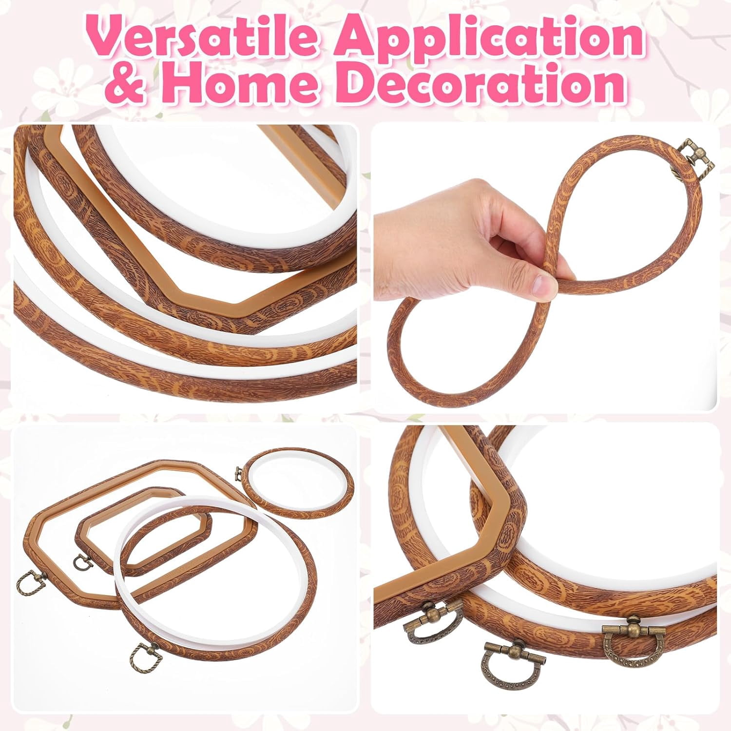 9 Pcs Embroidery Hoop Set, Mixed Shapes Circle Oval Octagonal Embroidery Frame, Imitated Wood Plastic Cross Stitch Frame for DIY Sewing Craft Wall Decor, Small to Large Sizes
