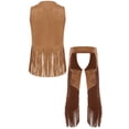 thumbnail image 2 of iiniim Mens Western Cowboy Outfit Open Front Faux Suede Tassel Vest With Hollow-out Chap Pants Brown M, 2 of 7