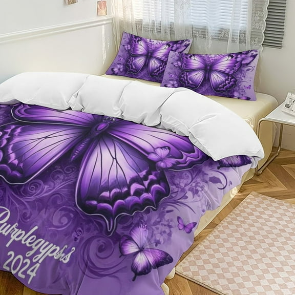 Dreamy Purple Butterfly Pattern (100)-1 Set Duvet Cover Themed Multicolor Polyester Bedding Set Duvet Cover for Twin Size