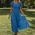 thumbnail image 2 of Bxsruta Womens Maxi Dresses Square Neck Puff Sleeve Smocked Flowy Casual Sundress, 2 of 7