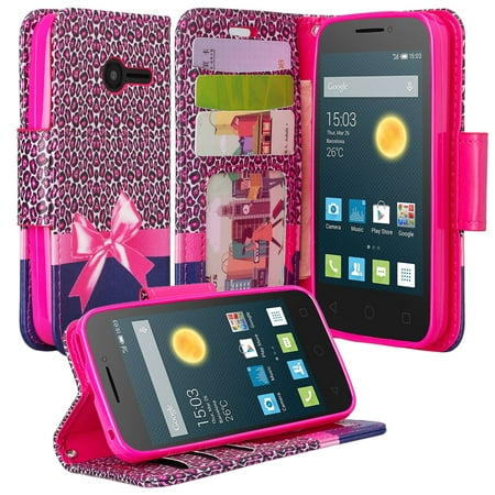 Alcatel Onetouch Evolve 2 Case, Wrist Strap Flip Fold [Kickstand Feature] Pu Leather Wallet Case with ID & Credit Card Slots For Evolve 2 - Cheetah