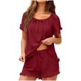 thumbnail image 1 of cfhntfmh Pajama Set for Women Short Sleeve Pjs Set 2PCS Short Pajamas Ruffle Hem Sleepwear Soft Matching Outfits Loungewear, 1 of 6