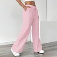 thumbnail image 5 of Cagogo Striped Wide Leg Lounge Pants for Women Elastic Waist Casual Long Trousers with Pockets Fashion Comfortable Home Outdoor Wear, Pink M, 5 of 5
