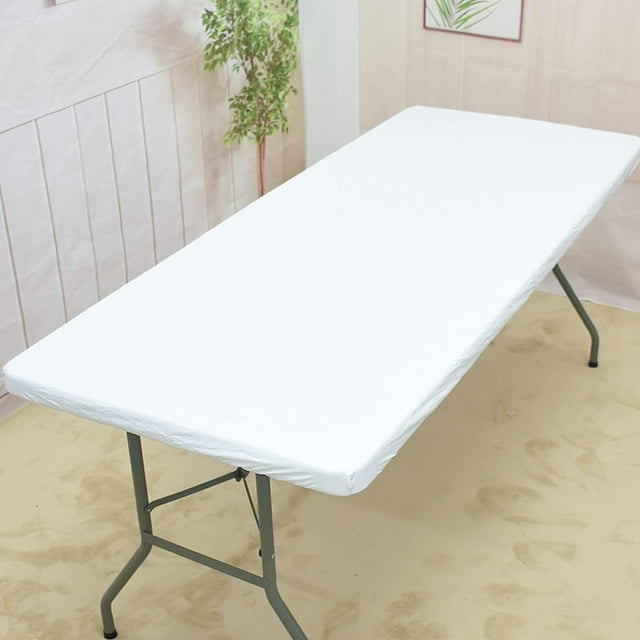 yeegool Vinyl Fitted Tablecloth with Flannel Backing 4 ft x 2 ft Waterproof Oil-Proof Stain-Resistant White Table Cover