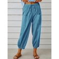 thumbnail image 1 of Plus Size Women's Solid Bow Knot Elastic Button Decor Casual Pants with Pockets, 1 of 14