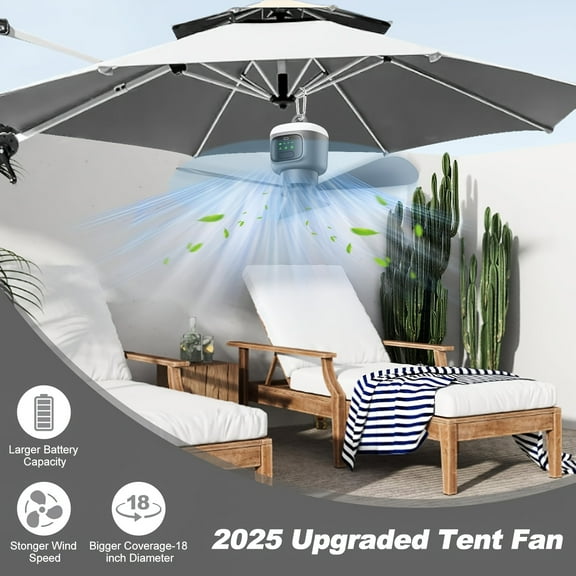 Cordless Portable Ceiling Fan | 8000mAh with Remote Control & Lighting | 3-Speed Regulation & Power Display | Camping Fan with Hook for Tent, Dormitory & Outdoor/Indoor Use