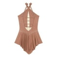 thumbnail image 6 of YONGHS Women's Figure Skating Dress Glittery Rhinestone Halter Strappy Back Ballet Dance Leotard Dusty Pink XL, 6 of 7