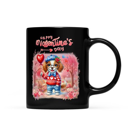 Happy Valentine’s Day Adorable Brittany Spaniel Puppy Holding Heart Balloon Mug Brittany Dog Lover Gifts Idea Coffee Tea Cup - 00030
