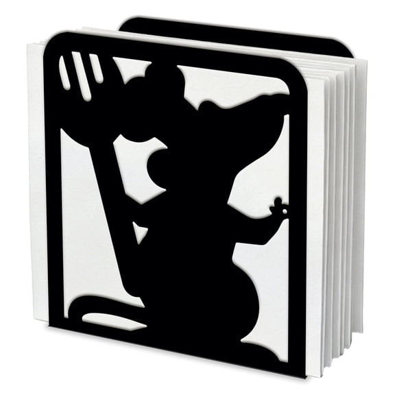Gleamdisplay Mouse Chef Metal Napkin Holder - Black, 4.9x5.3x1.9 Inches for Kitchen Dining Table