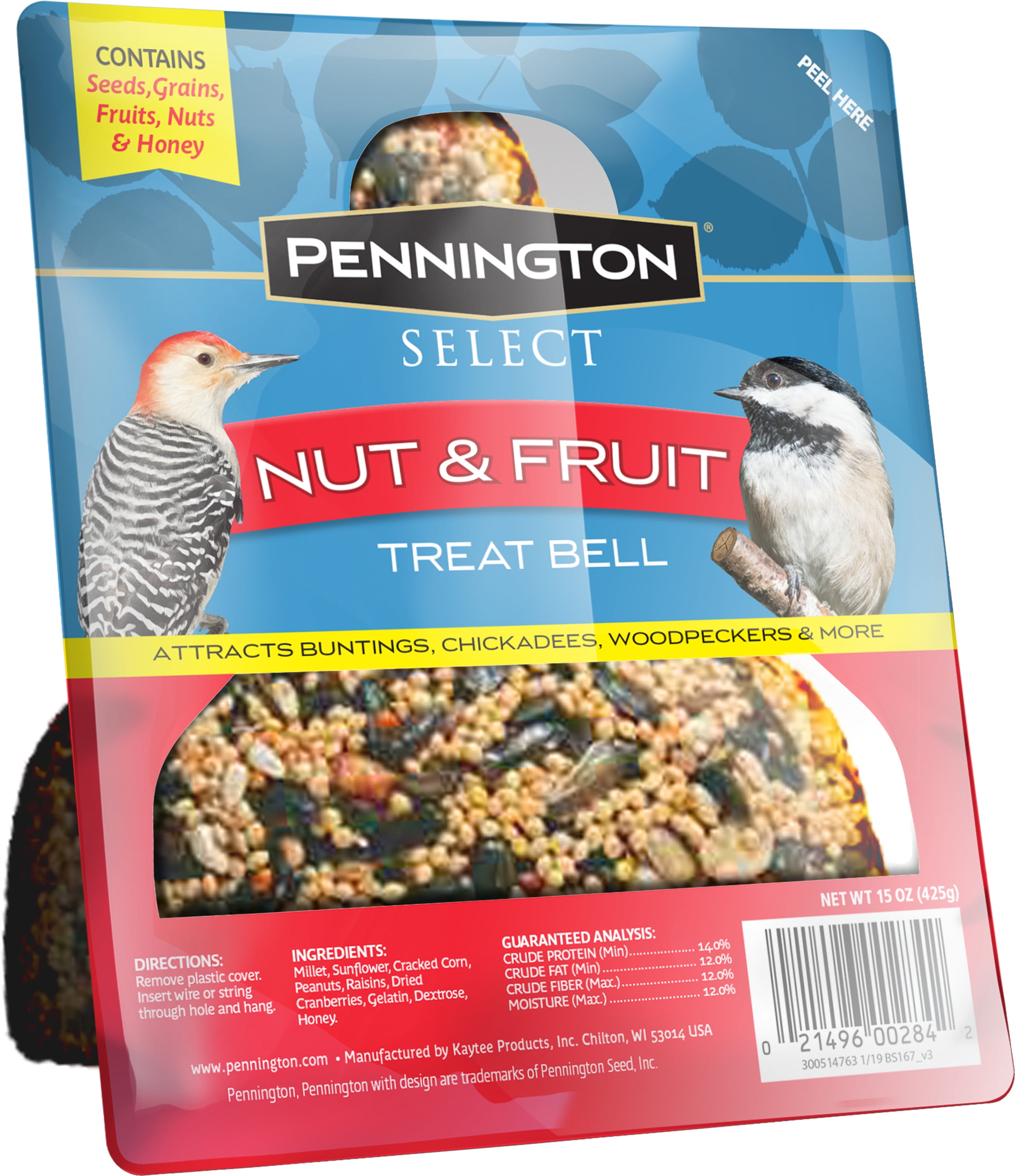 Pennington Nut and Fruit Treat Bell, Wild Bird Feed and Seed, 15 oz