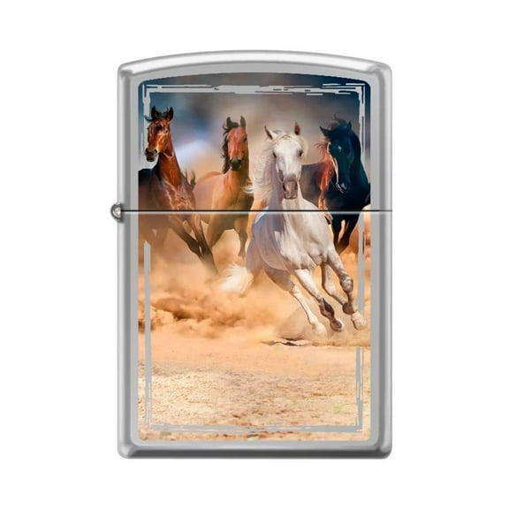 Zippo Lighter - Personalized Custom Message Engraved on Backside for Horses Galloping High Polish Chrome #Z5208